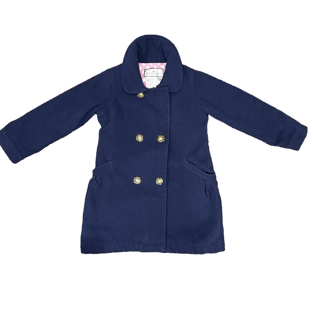 Pea Coat Girls Size 5 Navy Pink Polka Dot Zip Up double Breasted‎ trenchcoat